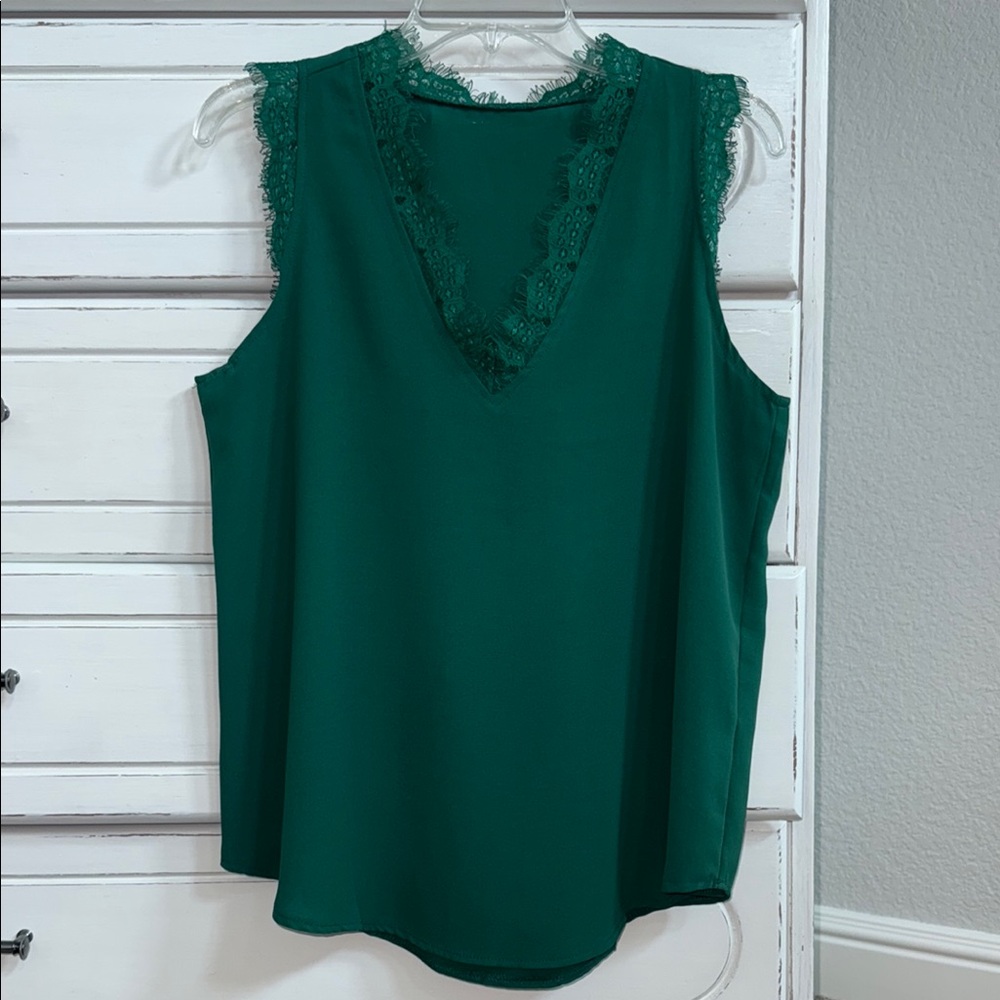 Elegant Green Lace Trim Top - Size Medium